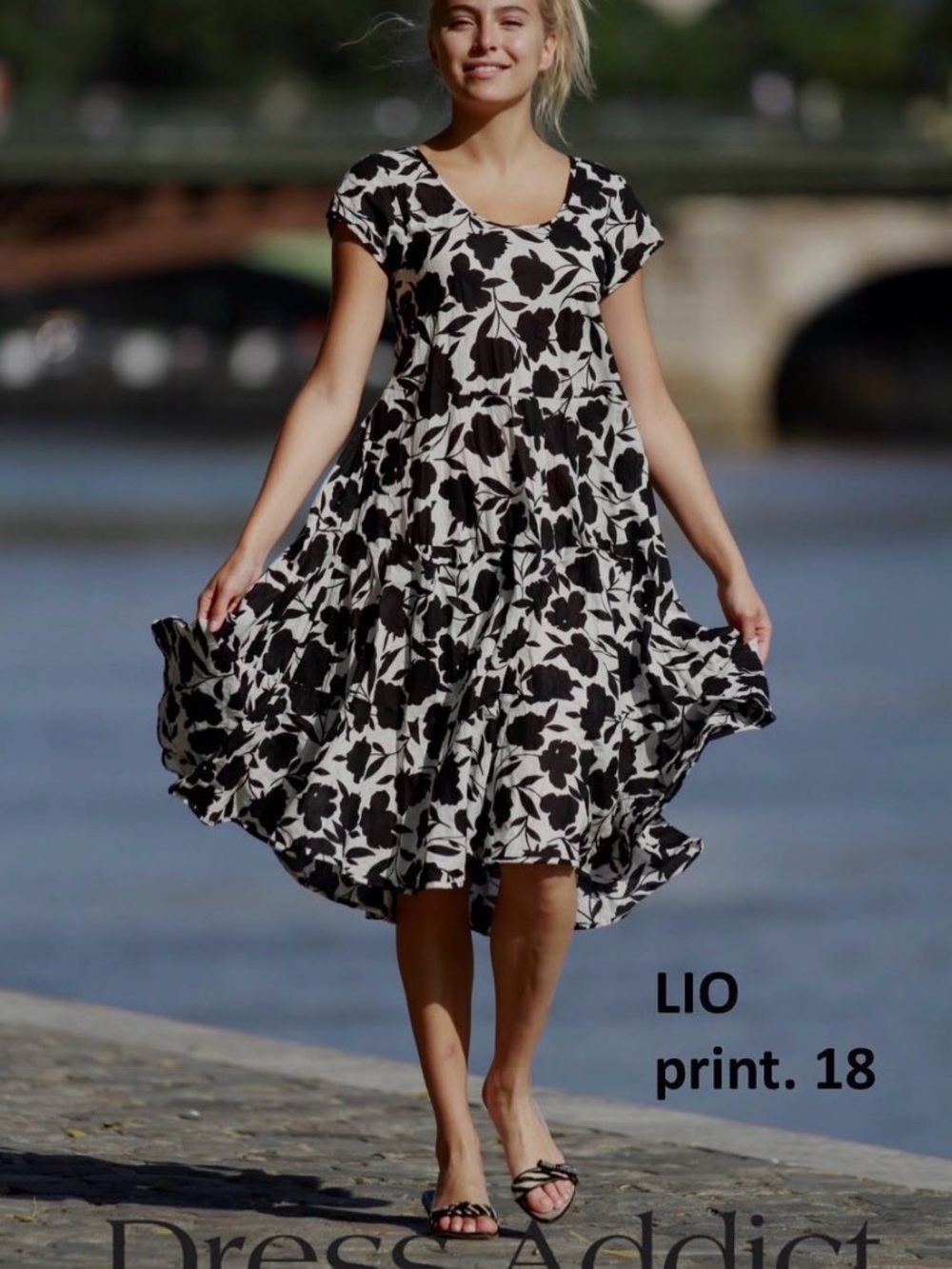 Dress Addict Black & White Floral Tiered Cotton Midi Dress Summer Lightweight Sm
